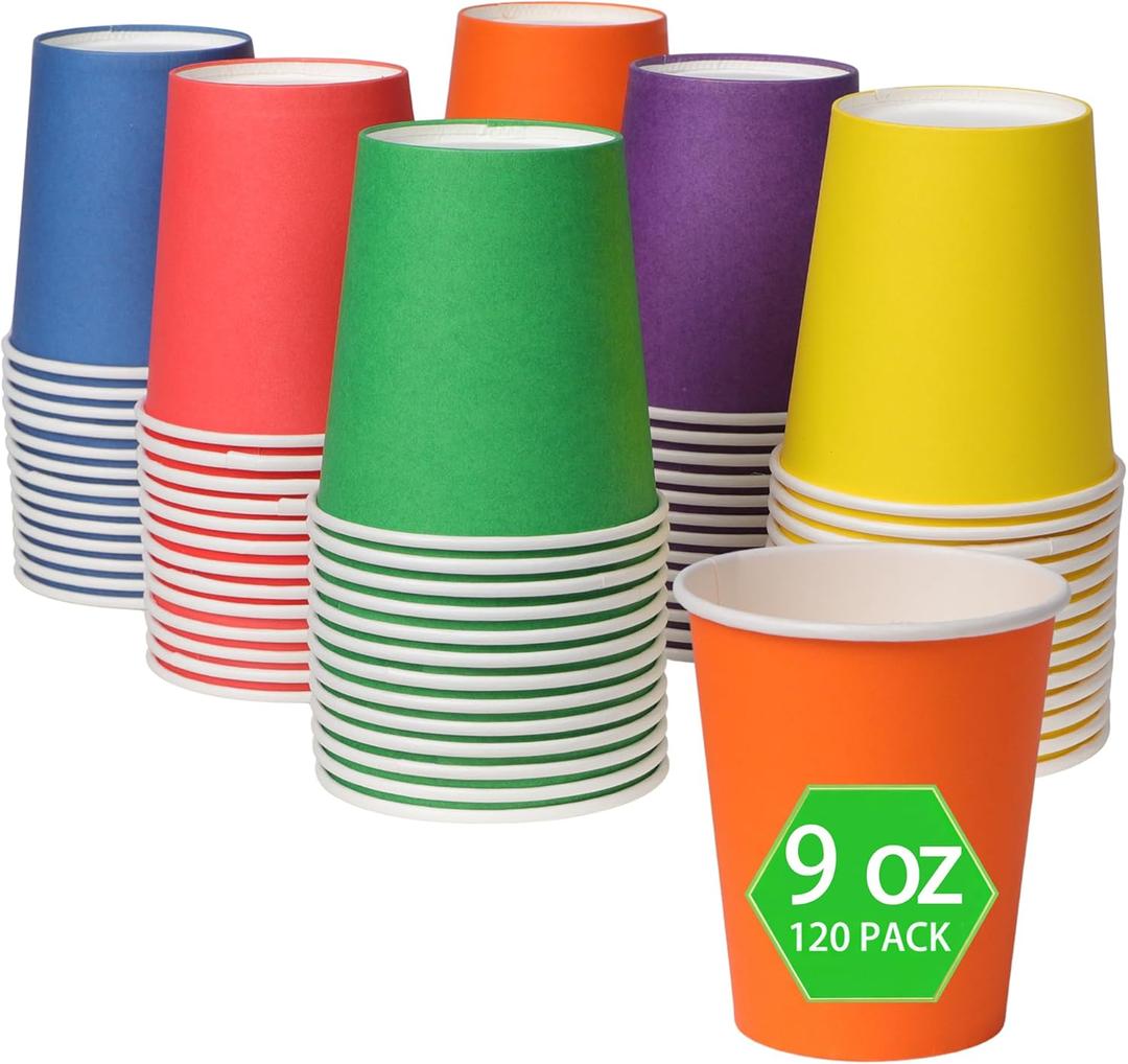 120-Pack 9 oz Rainbow paper cups, Disposable Colorful Paper Cups, Suitable For Mini Paper Party Cups, Birthday Cups, Coffee, Holiday Parties, Diy, Office Drinking Cups (Multi-Color)