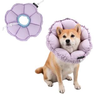 H HIDREAM Soft Dog Cones for Medium Dogs, Cute Adjustable Cone for Dogs to Stop Licking, Dog Recovery Collars & Cones That can Protect Head and Foot Wounds Purple Flower All-Season Style (XL)