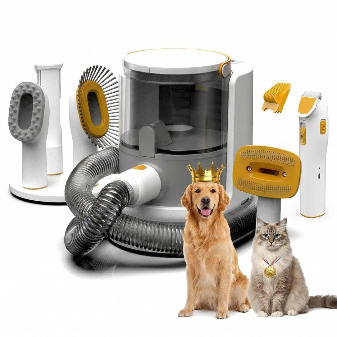 Pet Grooming Vacuum, 5-in-1 Dog Grooming Vacuum for Shedding Grooming, 500W 13kPa Suction, 59dB Low Noise, 1.5L Dust Cup, 3 Suction Levels, Clipper & Grooming Tools for Dogs and Cats