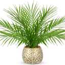 Briful Fake Plants 15'' Faux Palm Plant in Gold-White Pot Realistic Artificial Plants Indoor for Home Farmhouse Centrepieces Wedding Decorations