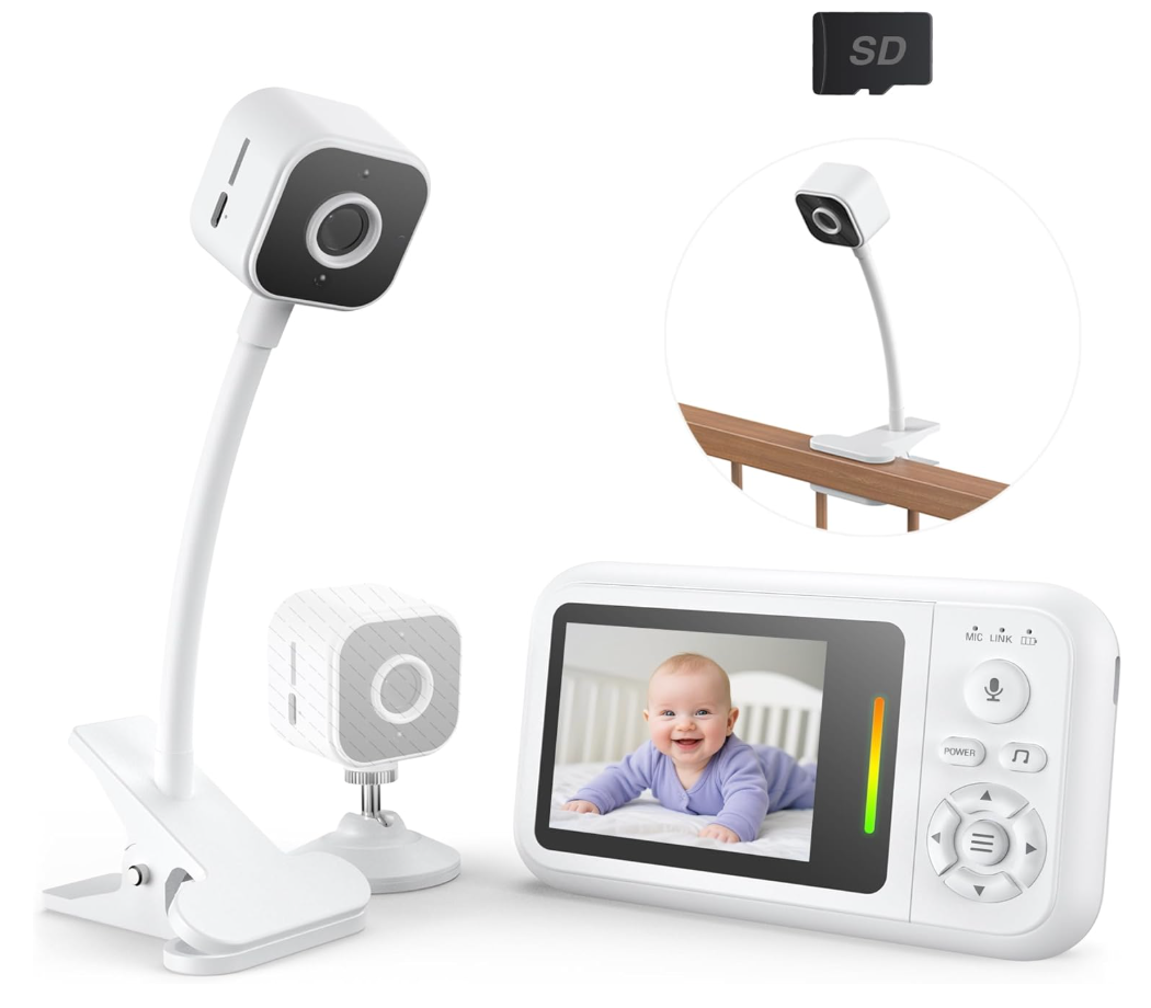 NUOTUN Baby Monitor with Camera and Audio, Baby Monitor No Wifi with Clip for Crib & Stand, Portable 2.8’’ HD Monitor 1080P Video, NightVision, VOX, 2Way Audio, Temp Sense & Lullabies, SD card Includ