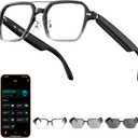 Aviator Smart Glasses for Men & Women, Bluetooth Translation Glasses, 165 Languages, Auto On/Off, Photochromic Lens, AI Glasses for Meeting Analysis, Music, Hands-Free Calls, UV/Blue Light Protection