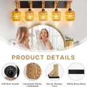 5-Light Bathroom Vanity Light Fixtures, Rustic Style Rattan Vanity Lights with Handmade Bamboo Woven Boho Wicker Lampshade, Farmhouse Wooden Bracket, Suit for Stairway Bedroom and Hallway, 20x10x7 inches