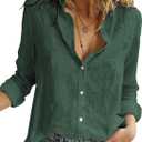 Astylish Womens V Neck Roll up Sleeve Button Down Blouses Tops (XX-Large)