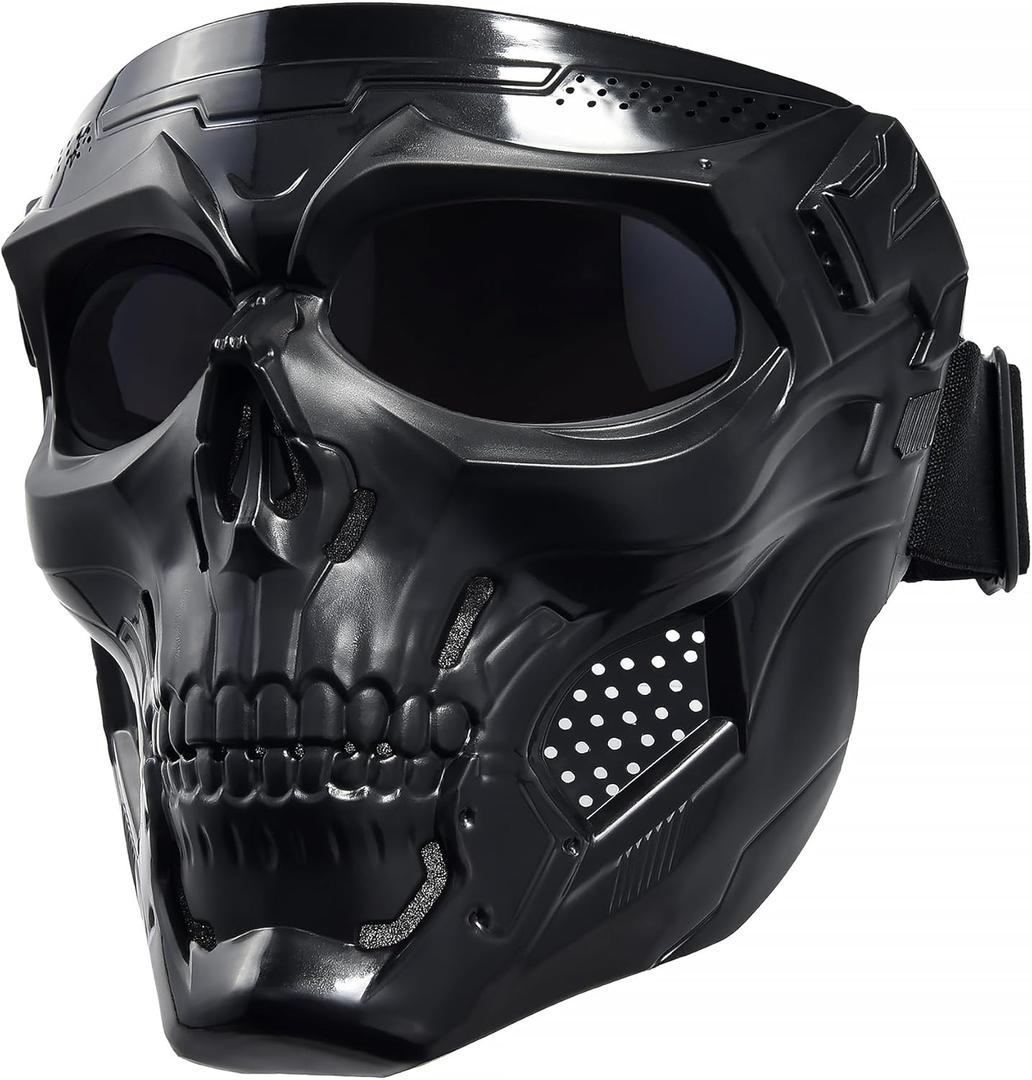 Motorcycle Face Mask Full Face, Dirt Bike Goggles Motocross, ATV, Offroad, Riding Racing Goggles for Men Women (Skull-grey Lens)