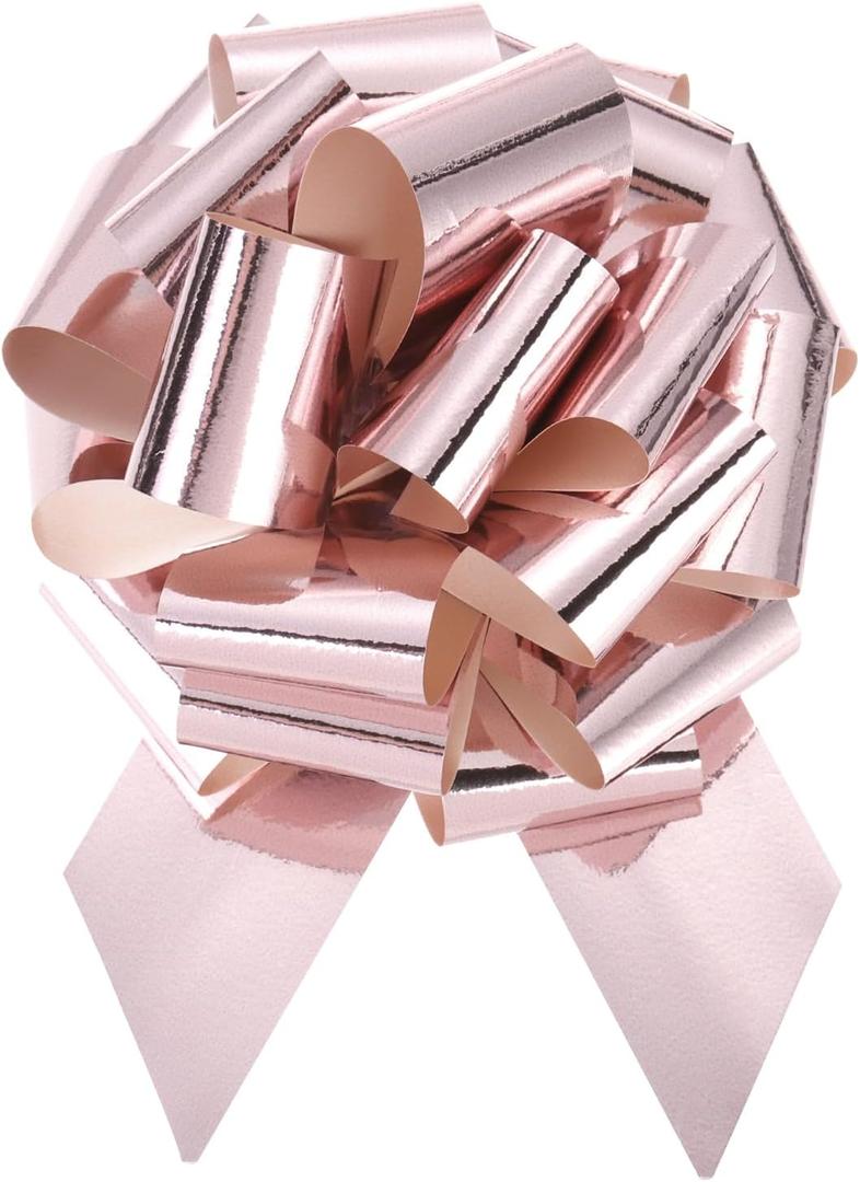MECCANIXITY 20pcs 6 Inch Metallic Large Big Pull Bow Gift Wrapping Bows Ribbon for Wedding Car Baskets Presents Christmas Bow, Rose Gold