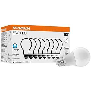 SYLVANIA ECO LED A19 Light Bulb, 60W Equivalent, Efficient 9W, 7 Year, 750 Lumens, Non-Dimmable, Frosted, 5000K, Daylight - 8 Count (Pack of 1) (40883)