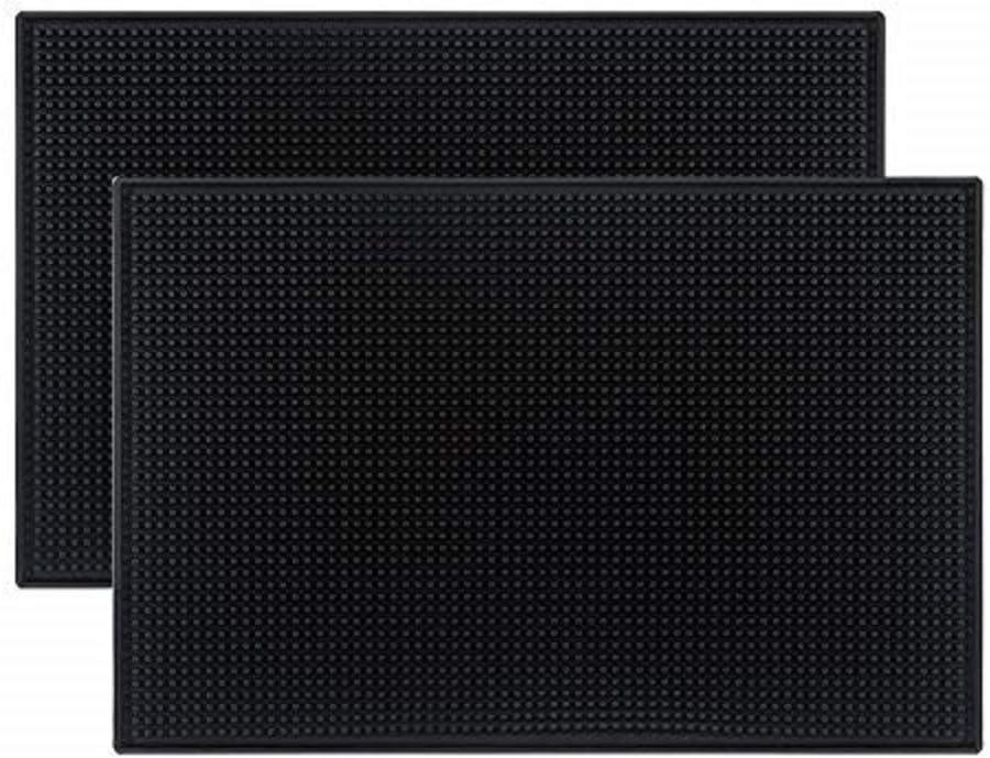 Tebery 2 Pack Black Bar Mat, 18" x 12" Rubber Dish Drying Mat for Countertop, Non Slip Cocktail Service Spill Mats for Bartending, Coffee Bar Mats Accessories for Home Kitchen