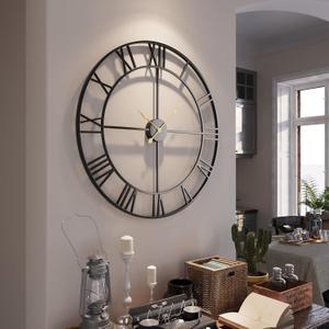Cuspin Large Wall Clocks for Living Room Decor, 36 Inch Wall Clock Battery Operated, Extra Large Metal Round Roman Numeral Big Black Clock for Bedroom, Home, Kitchen, Office, Wall Decor
