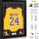 JupDec Jersey Frame Display Case, Large Clear Acrylic Shadow Box with UV Protection for Baseball Basketball Football Soccer Hockey shirts, Wall Mount Wooden Showcase, Idea Gift for Sports fans, 1 Pack