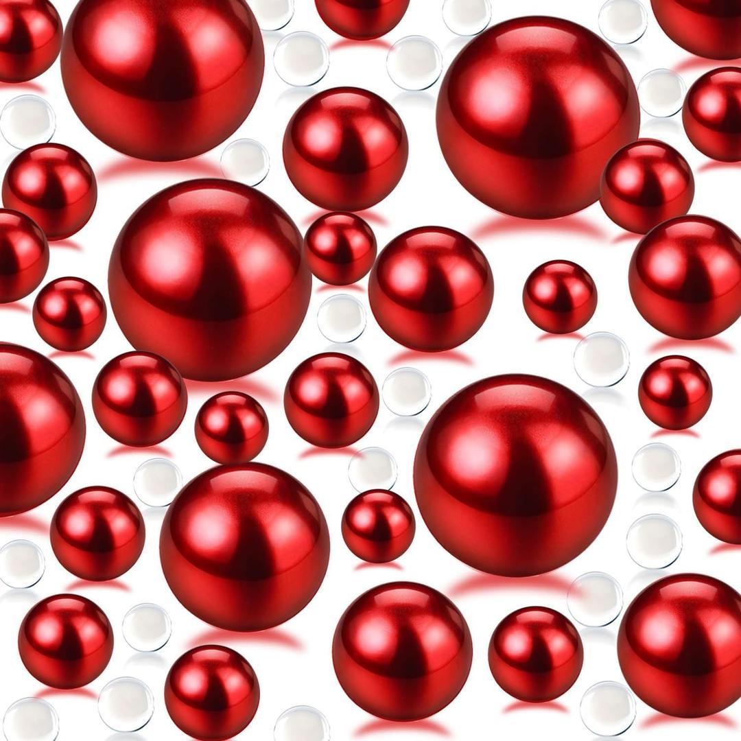 20mm 14mm 10mm 200 PCS Red Floating Beads for Centerpiece, 1600 PCS Water Gel Beads for Vases, Small No Hole Pearls Vase fillers for Home and Wedding Decor