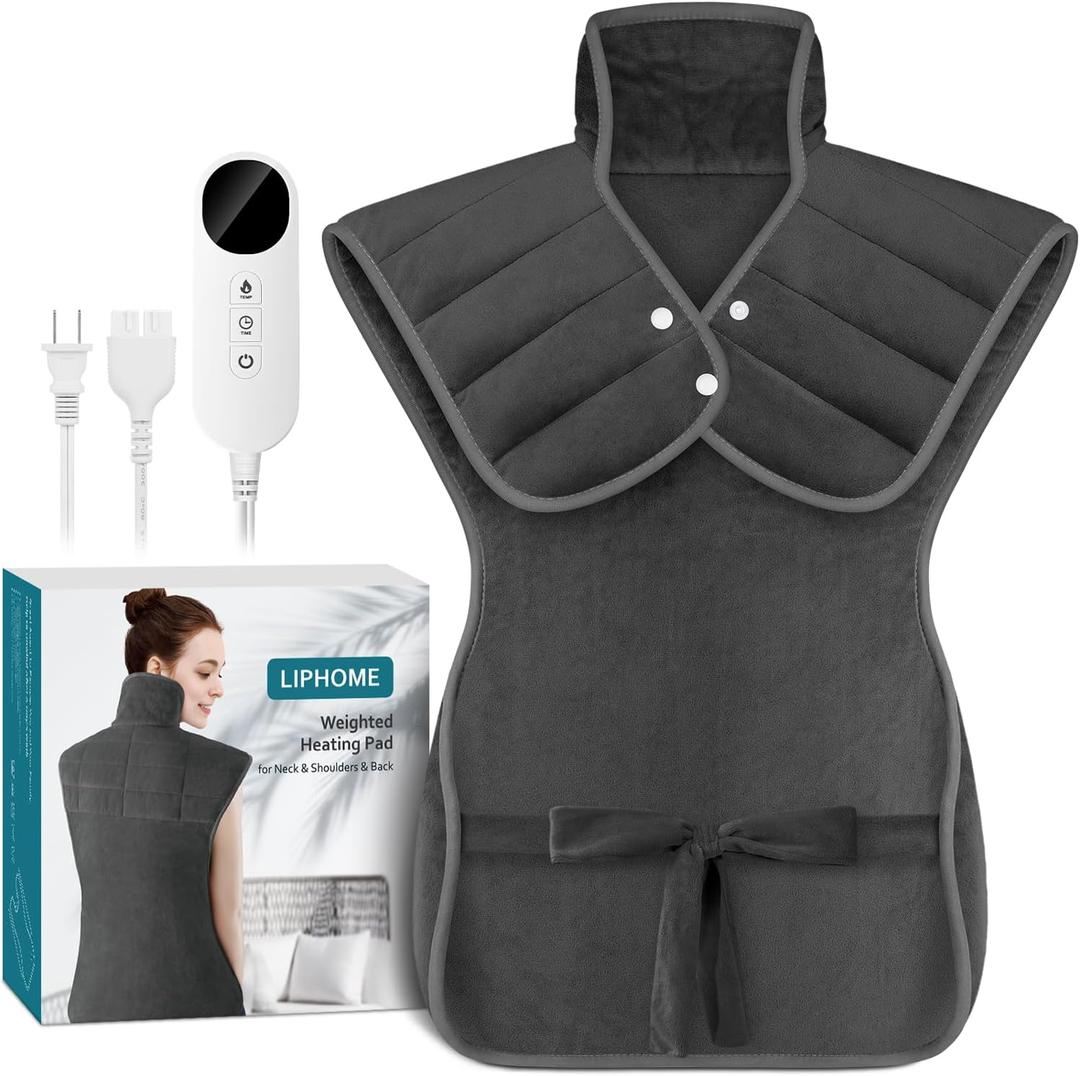 Heating Pad for Neck and Shoulders and Back, 2.7lb Weighted Heat Pads for Back Pain Relief, Birthday Fathers Mothers Day Gifts for Women Men Mom Dad, Heated Pad w/6 Heat Settings, 4 Auto-Off, 22"x37" (Dark Gray)