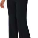 Soojun Women's Flat Front Wide Leg Pants Business Casual Trousers Office (Black)