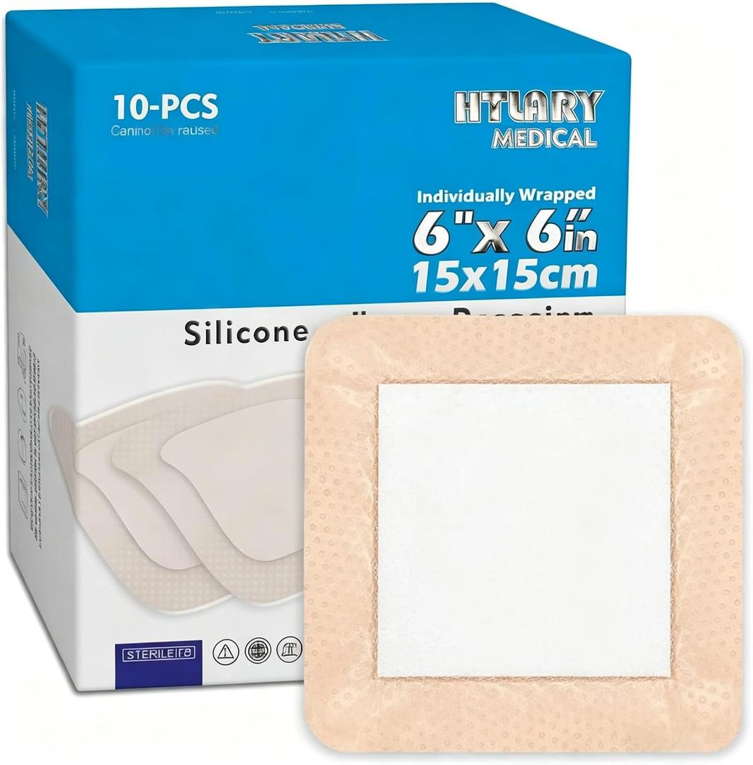 Silicone Foam Dressing 6x6 inches 10 Pack Advanced Exudate Control for Pressure Ulcers, Surgical Wounds & Diabetic Care Waterproof Wound Dressing First Aid Bandage for Wound Care