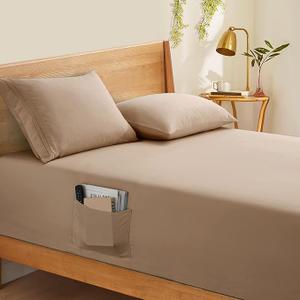 Horbaunal Extra Deep Pocket Queen Fitted Sheet Only - Fits Up to 24 Inch Mattress - Luxury 1800 Thread Count - Microfiber Taupe Fitted Bed Sheet Queen Size, Color  Taupe