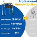 Agrish Narrow Walkers with Storage Bag - Width Height Adjustable Walker, Lightweight Folding Walkers, Walkers for Seniors Handicapped & Disabled, Up to 350 lbs, Black