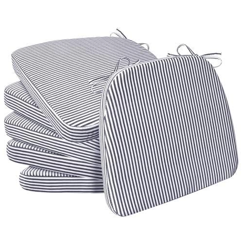 AAAAAcessories D-Shaped Chair Cushions, Featuring Ties and Removable, Machine-Washable Cover, 2'' Thick Seat Pads for Kitchen and Dining Rooms, 17'' x 16'', Set of 6, Pinstripe Dark Gray