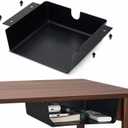 2 Pack Under Desk Hanging Shelf Drawer Organizer, Attachable Plastic Hidden Storage Tray, Easy Adhesive Mount Holder for Standing Tables, Office, Counters, Cabinets, Workstations - Black