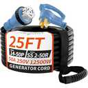 25FT 50 Amp Generator Cord, NEMA 14-50P/SS2-50R Heavy-Duty 4 Conductors Cable, Pure Copper STW RV Extension Cord, Female Plug with Twist Lock, Suitable for RV or Camper, ETL Listed