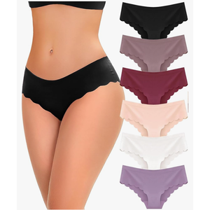 6 pack Seamless Underwear for Women Sexy Low Rise Hipster Wave Edge No Show Bikini Panties Womens Cheeky M