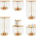 Crystal Gold Cake Stands Set of 6 pcs Round Metal Dessert Cake Holders with Elegant Pendant, Cake Stands for Party, Anniversary (Gold)