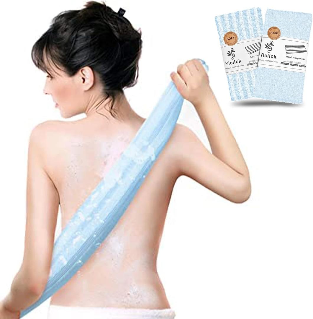 Yiclick 2PCS Exfoliating Washcloth Towel - Exfoliating Body Scrubber Exfoliator, Loofah Sponge Wash Cloth, Korean & Japanse & African Net Sponge Rag - Back Scrubber Washer (Blue)