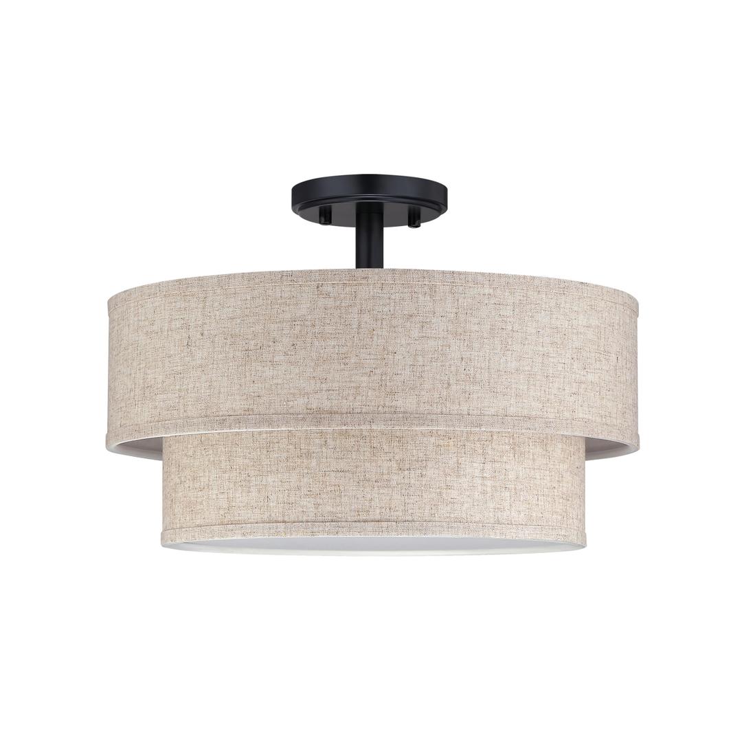 2-Tier 15" Linen Drum Fabric 3 Light Farmhouse Black Semi Flush Mount Light