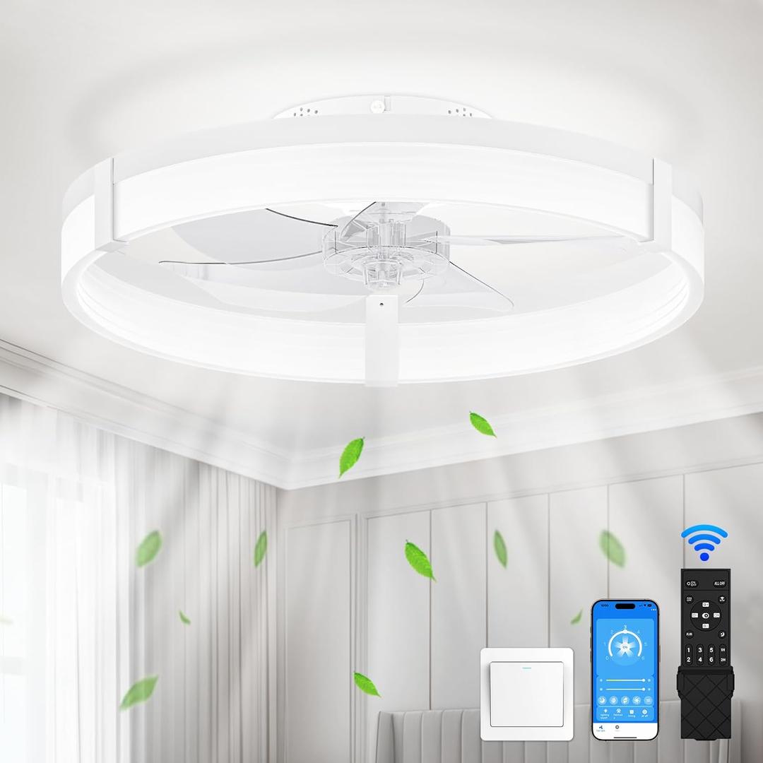 Ceiling Fans with Lights: 19.7in Low Profile - Ceiling Fan Light with Remote, Fandelier Ceiling LED Lights,White Ceiling Fans with Lights