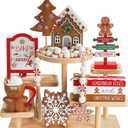 Gingerbread Christmas Decorations 8 PCS Tiered Tray Decor Set, Cute Tabletop Christmas Decor for Home Shelf Mantel Fireplace Office Desk Coffee Bar Xmas Table Centerpieces Tray Objects Holiday Baking