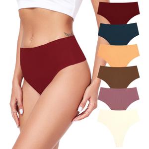 Cotton Thongs for Women High Waisted Seamless No Show Thong Stretchy Comfort Panties (Large, Darkcolor-6 Pack)