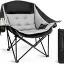 Slendor Oversized Camping Chair, 500 LBS Heavy Duty Support, Portable Padded Outdoor Folding Chairs, with Cup Holder & Carry Bag, for Lawn, Beach, Hiking, Black & Gray