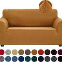 Joccun Stretch Loveseat Couch Cover Slipcover, 1-Piece Sofa Cover for 2 Cushion Couch Spandex Jacquard Washable Furniture Protector Cover for Living Room,Kids,PetsLoveseat,Gold (Medium55"-78"))