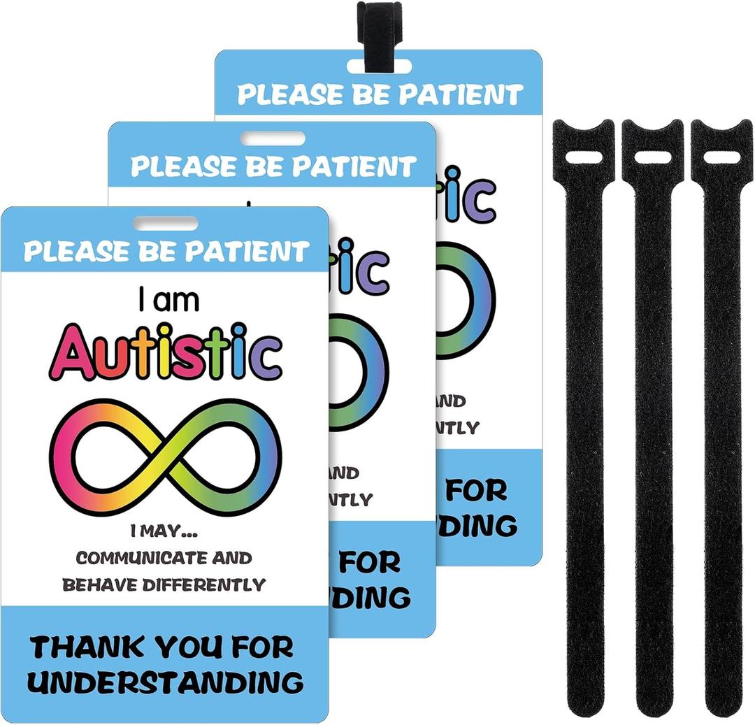 3 Sets Autism Safety Tag Card with Loop Fastener Strips Autism Medical ID Tag Autismo Accesorios for Travel Communication
