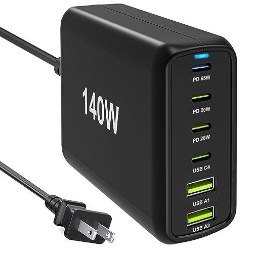RISWOJOR 140W USB C Multiport Charger with PPS PD65W Dual PD20W, Fast 6 Port USB Charging Station, USB C Laptop Charger for MacBook iPhone Galaxy iPad Tablets Pack of 3