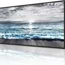 Wapluam Large Black Framed Wall Art For Living Room Wall Decorations For Bedroom Office Wall Decor Black And White Wall Painting Blue Sea Wave Pictures Artwork For Modern Beach Canvas Prints Poster (40L" x 20W")