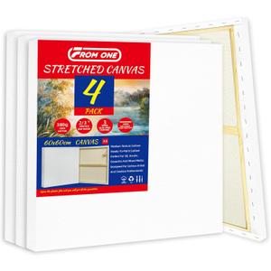4 Pack Stretched Canvases 60 x 60cm (23 5/8 inch) –13.4oz (380gsm) Heavy-Duty 100% Cotton Canvas with Triple Gesso & Pre-Primed & Warp-Resistant Wood Frame for Oil, Acrylic & Mixed Media Artists, 4PK - 24"x24"