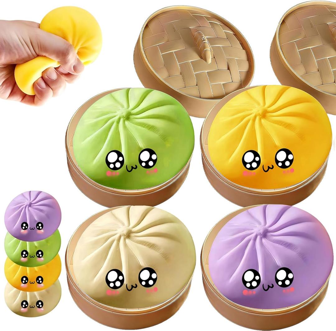2026 Upgrade 4Pcs Dumpling,Giant Dumpling Squishy, Mega Rainbow Dumplings, Cute Anxiety Relief Fidget , Soft Squeeze Decompression Dough for Adult