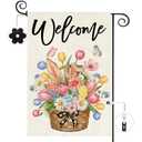Baccessor Easter Garden Flag 12x18 Inch Double Sided Burlap Outside,Easter Eggs Bunny Spring Tulip Flowers Welcome Yard Holiday Flag