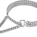 Silver Dog Chain Collar - Stainless Steel, Adjustable Walking, Metal Cuban Link, Chew Proof Double Row Chain Collar for Large, Small, Medium Dogs