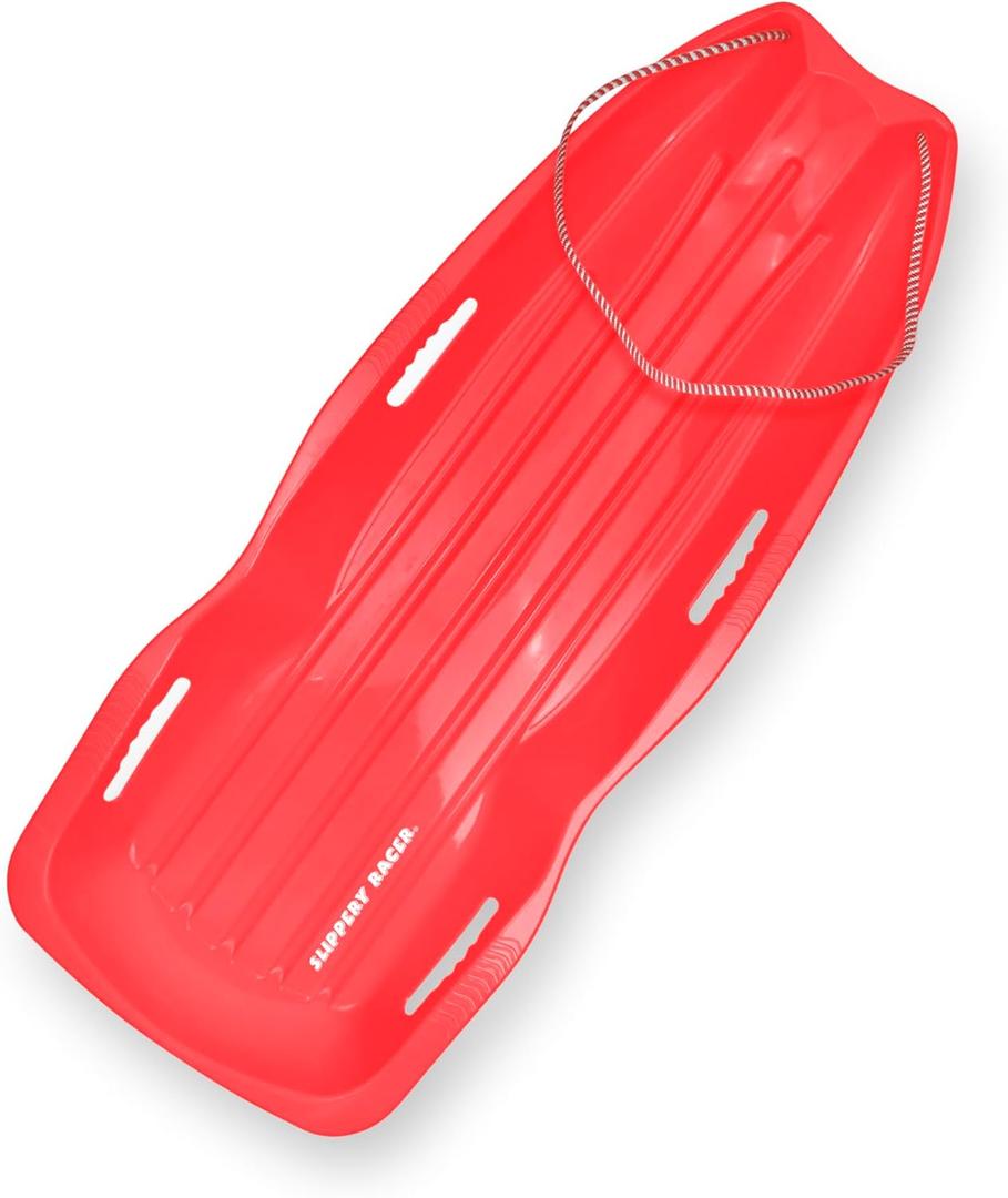 Slippery Racer Downhill Xtreme Flexible Adults and Kids Plastic Toboggan Snow Sled for up to 2 Riders with Pull Rope and Handles