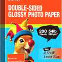 Uinkit 200 Sheets Double Sided Photo Paper Glossy 8.5x11 54lbs Inkjet for Dye Ink 200Gsm Value Bulk Pack Picture 8.5 x 11 9.5Mil for Inkjet Printing Printer (200sheets, 8.5x11)