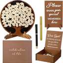 Leinuosen Celebration of Life Decorations Wooden Funeral Guest Book Set for Memorial Service Loving Memory Guestbook Share a Memory or Words of Love Cards Pen Table Sign(Brown and White)