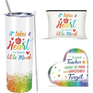 Sabary 3 Pcs 2025 Graduation Gifts Teacher Appreciation Inspirational Gift 20oz Vacuum Insulated Tumbler Mug Makeup Bag and Acrylic Keepsake for Women Master Student(Heart)