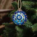 2 x DASTOLL Stained Glass Christmas Decorations, Blue and Gold Star Gift Box Suncatcher for Window Christmas Tree Hanging Ornaments Sun Catcher Xmas Decor Gifts for Women Men Mom Nana Friend (3.1x3.5IN)