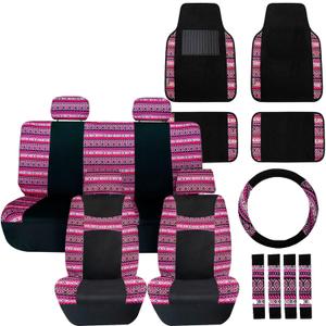 FH Group Full Set Southwestern Print Cloth Car Seat Covers Combo Set with Carpet Floor Mats, Universal Fit, Washable Seat Cover for SUV, Sedan, Pink