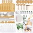 86 Pcs Baby Shower Prizes for Game Player Winners 6 Set Including Bamboo Cheese Boards Butter Spreaders Coaster Thank You Card Spoon Towels Tote Bags for Wedding Baby Bridal Shower Favors Guests
