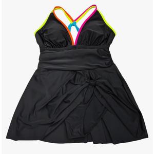 Women Plus Size One Piece Swimsuits Tummy Control Bathing Suit Sexy Cutout Neon Color Block Tie Knot 2026 Swim Dress, Medium