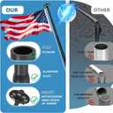 Upgraded 10 Gauge Heavy Duty Flag Pole Kit 25FT with 136 LED Solar Light, 120 MPH Extra Thick Flagpole for Outside House in Ground, Bottom 3 mm Thick & Width 3.35 in, 3x5 USA Flag