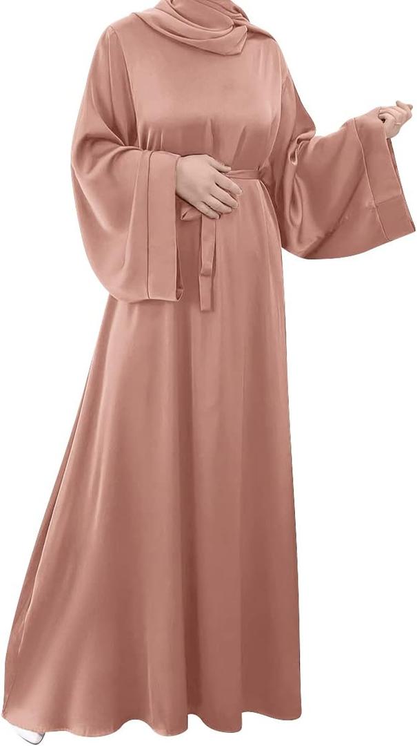 OLEMEK Woman Muslim Long Dress Ramadan Robes Islamic Women Long-sleeved Robes Ethnic Style Arabian Robe (Medium, Pink)