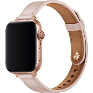 OUHENG Slim Bands Compatible with Apple Watch Band 46mm/49mm/45mm/44mm/42mm, Women Genuine Leather Thin Strap for iWatch Ultra 3/2/1, SE 3/2/1, Series 11 10 9 8 7 6 5 4 3 2 1 (Pink Sand/Rose Gold)